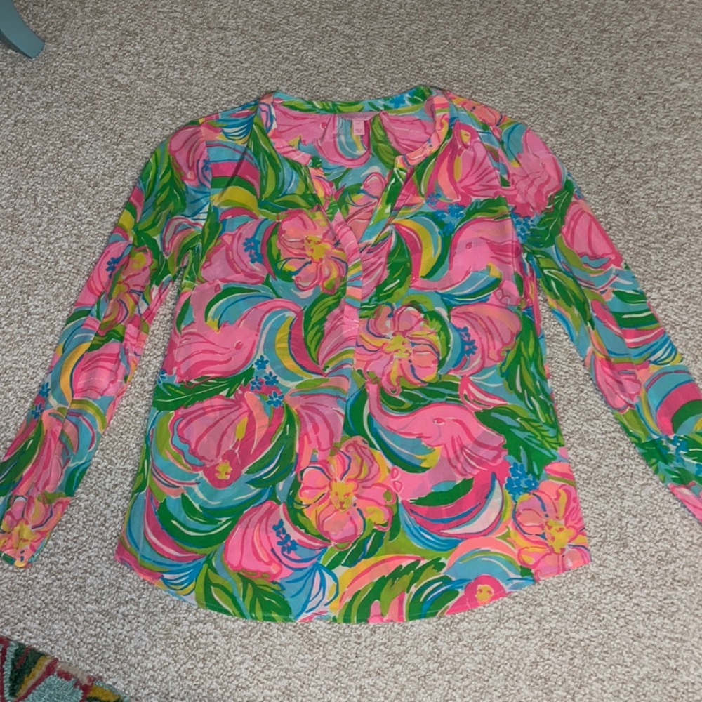 Lilly Pulitzer Print Blouse Excellent Condition size Medium
